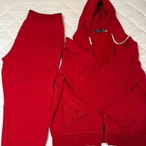 Polo Ralph Lauren Red Hoodie & Sweatpants Set Men’s Fleece Tracksuit